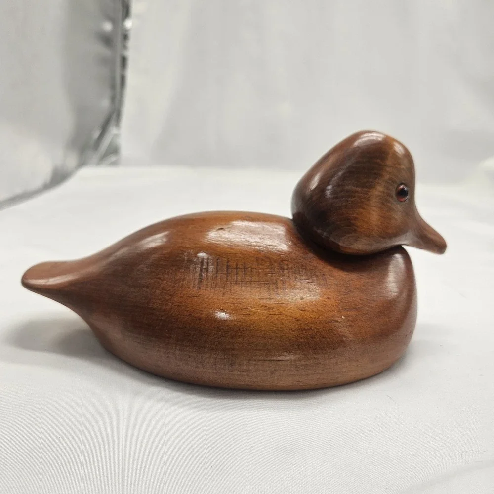 Hand Carved Wooden Duck Decoy Figurine Folk Art Signed‎ DON KERN